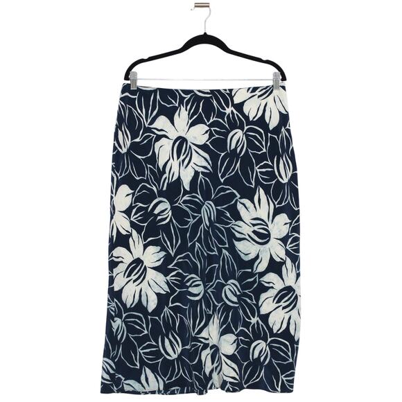 Jones New York 100% Silk Midi Slip Skirt Size 14 Blue Floral - Picture 1 of 9